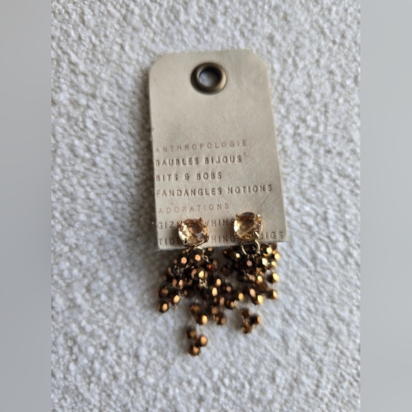 Anthropologie, Waterfall Beaded Drop Earrings, Taupe Brown -NWT!! - Picture 7 of 9